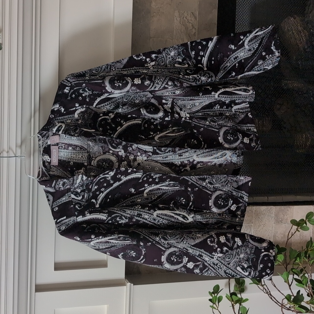 Chico's 1 Wine/Grey and White Paisley Jacket